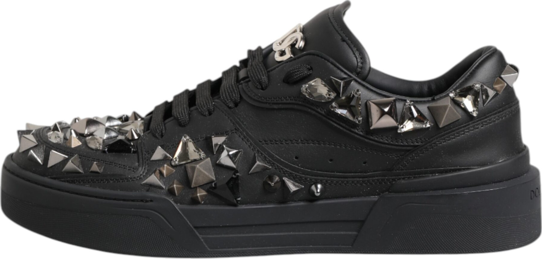 Black Leather Studded Low Top Sneakers Shoes Dolce & Gabbana