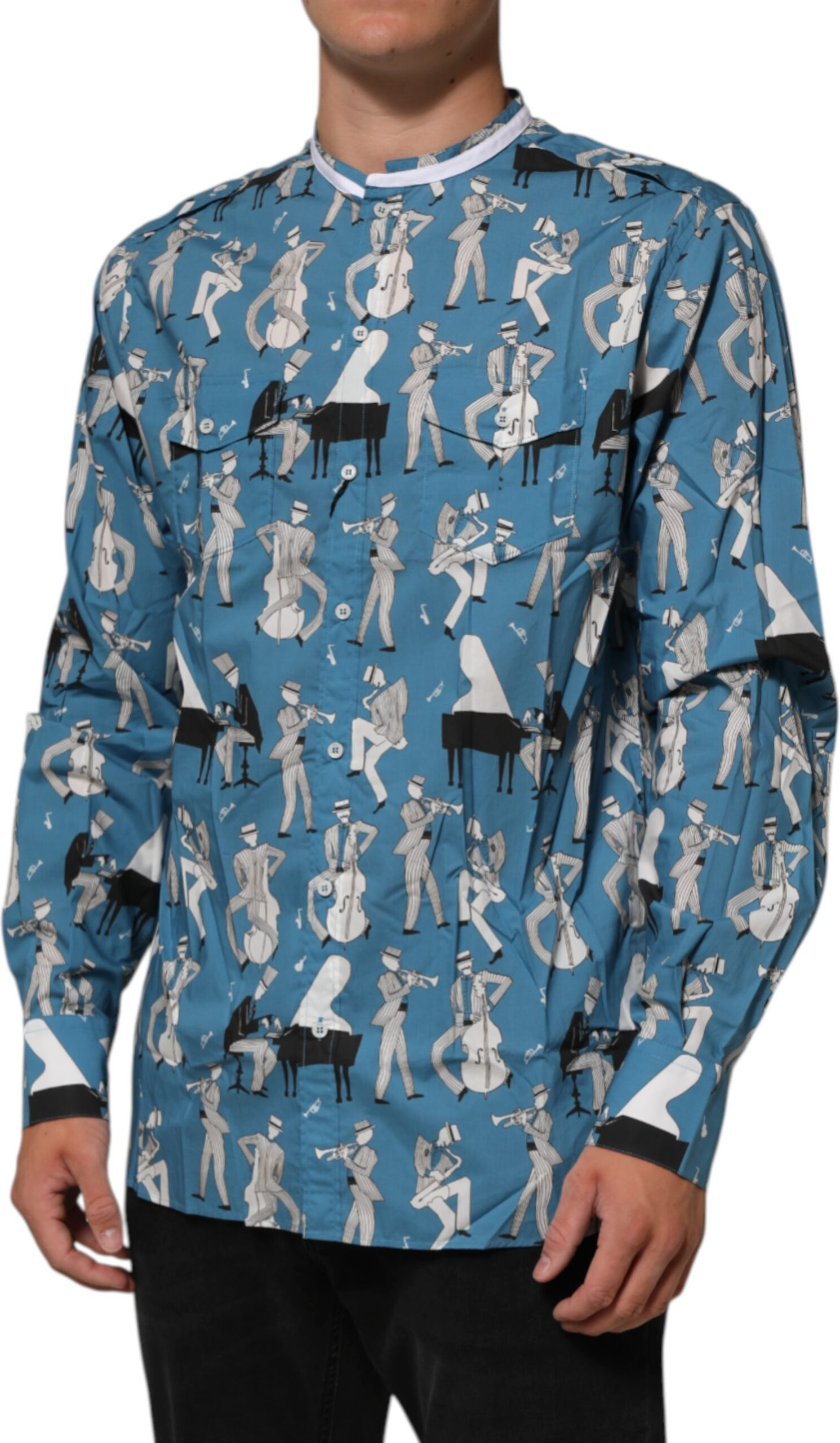 Blue Jazz Printed Cotton Button Front Shirt Dolce & Gabbana