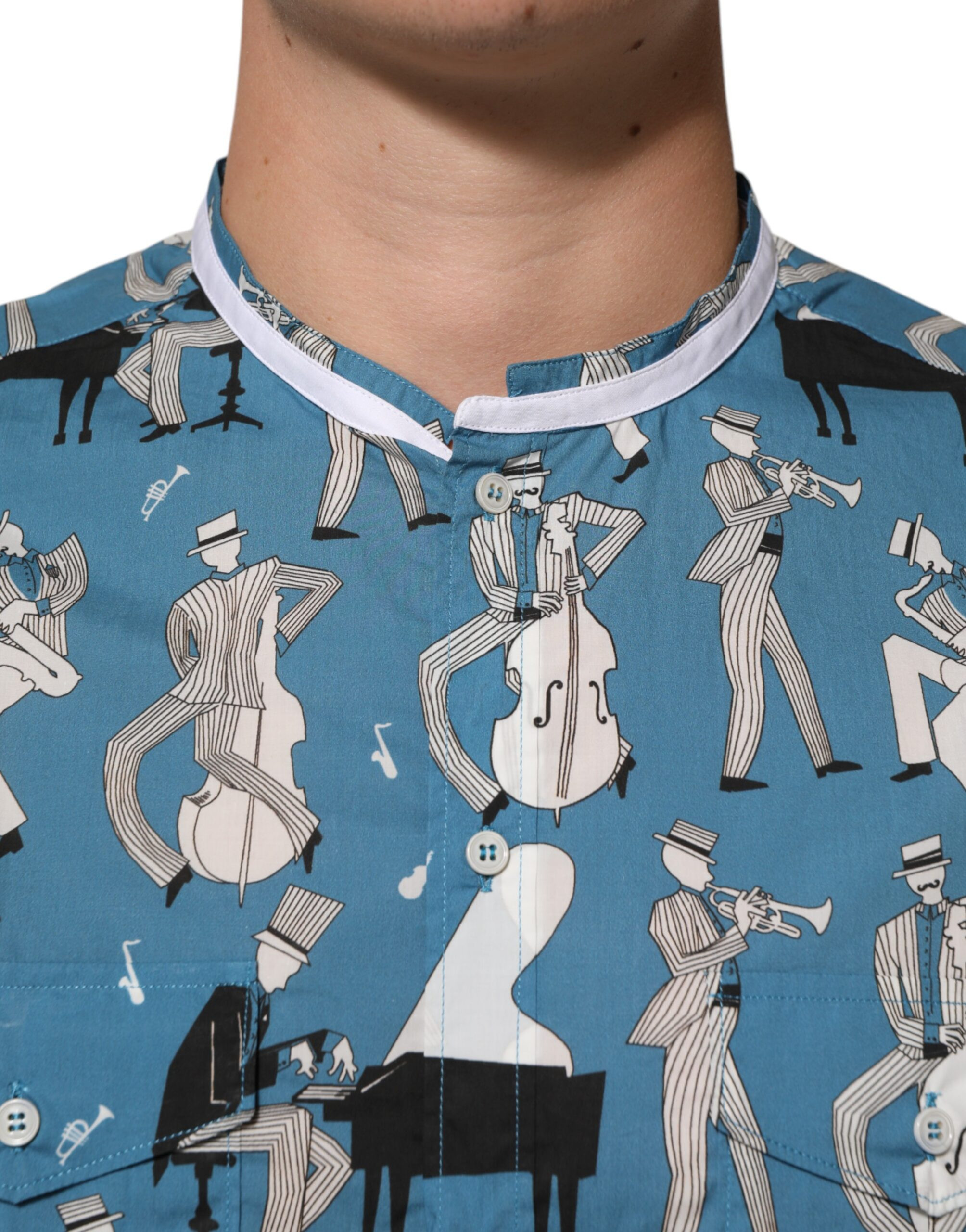 Blue Jazz Printed Cotton Button Front Shirt Dolce & Gabbana