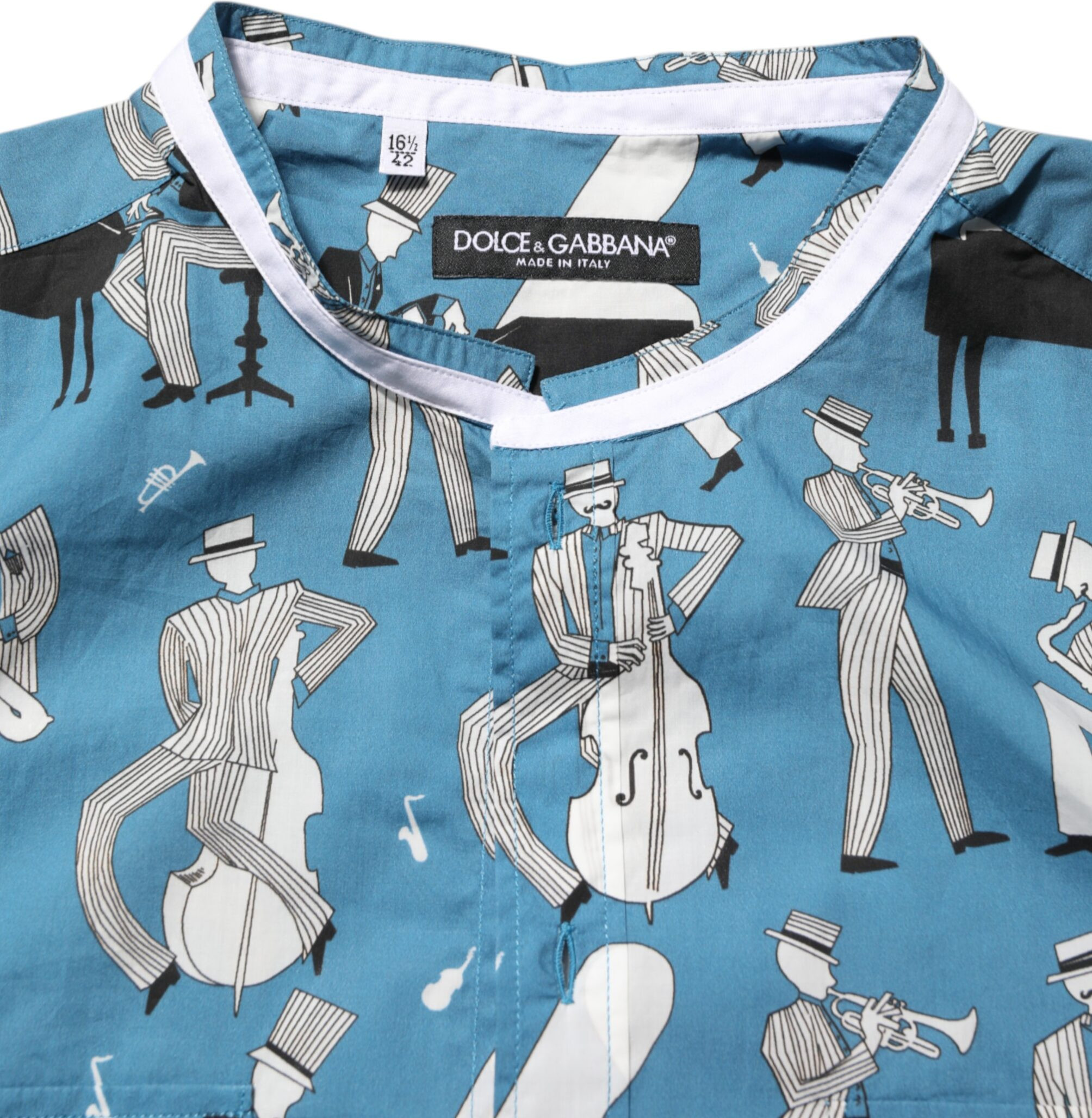 Blue Jazz Printed Cotton Button Front Shirt Dolce & Gabbana