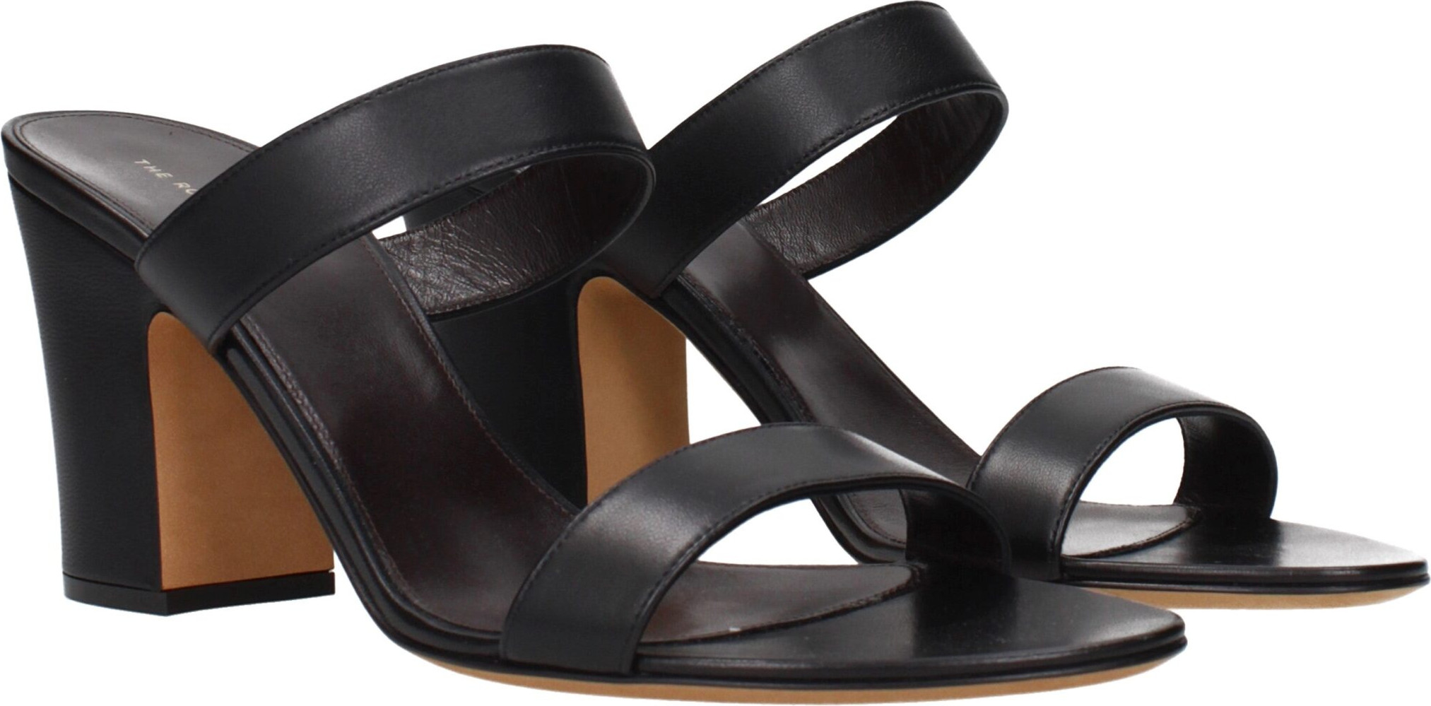 The Row Black Leather Stiletto Heel Sandals