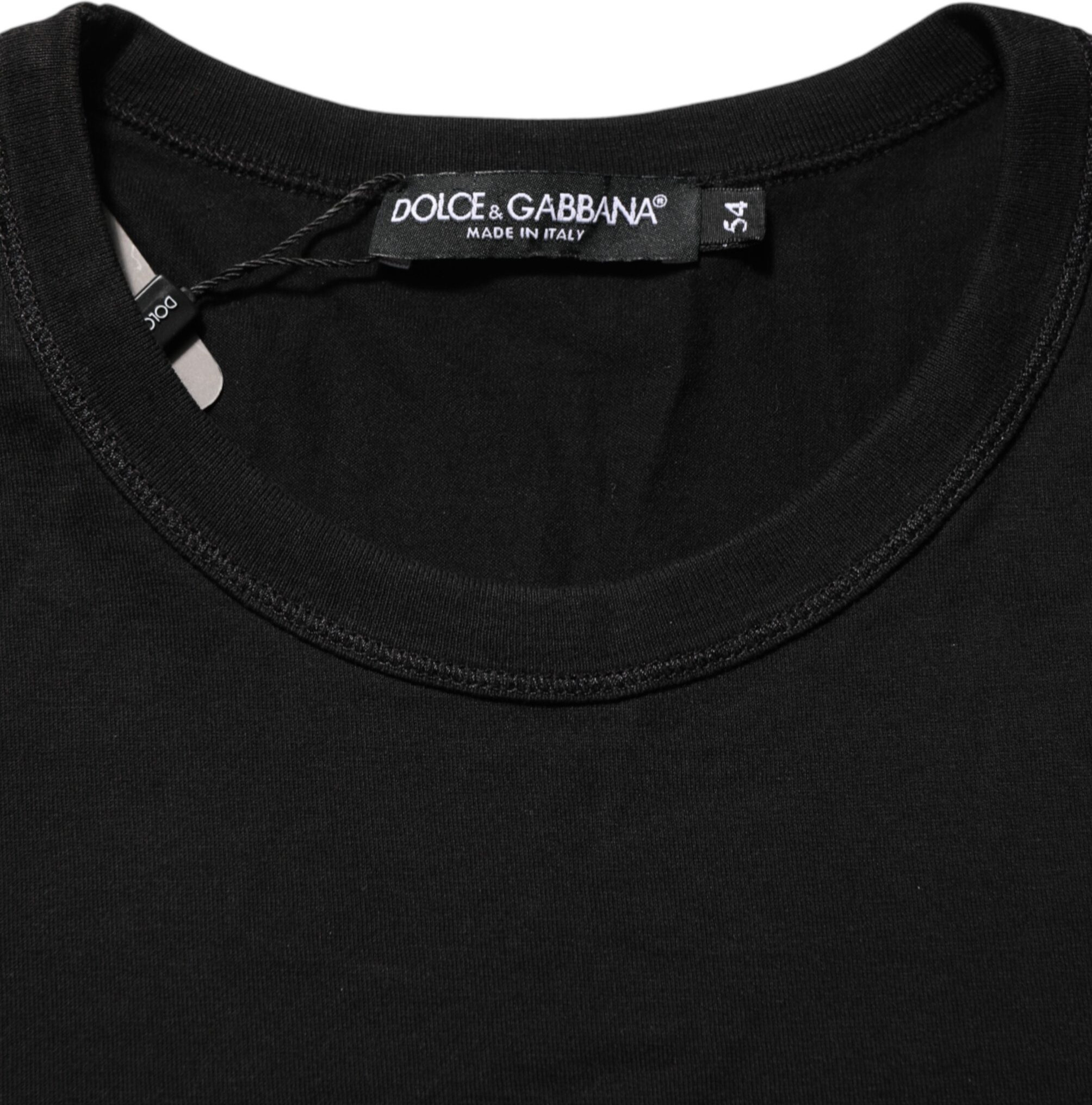 Черная хлопковая футболка с круглым вырезом и логотипом Dolce & Gabbana