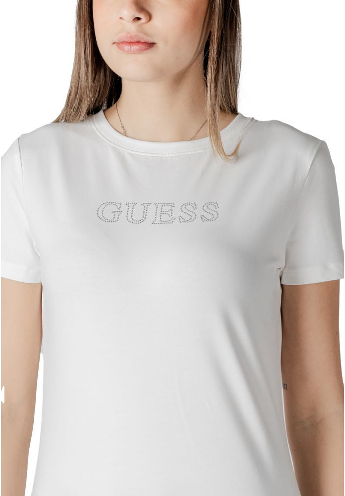 White Cotton T-Shirt Guess Active