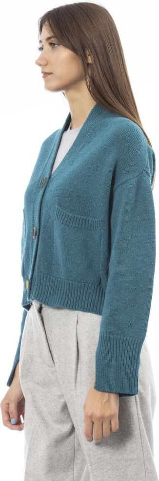 Teal Merino Wool Women Cardigan