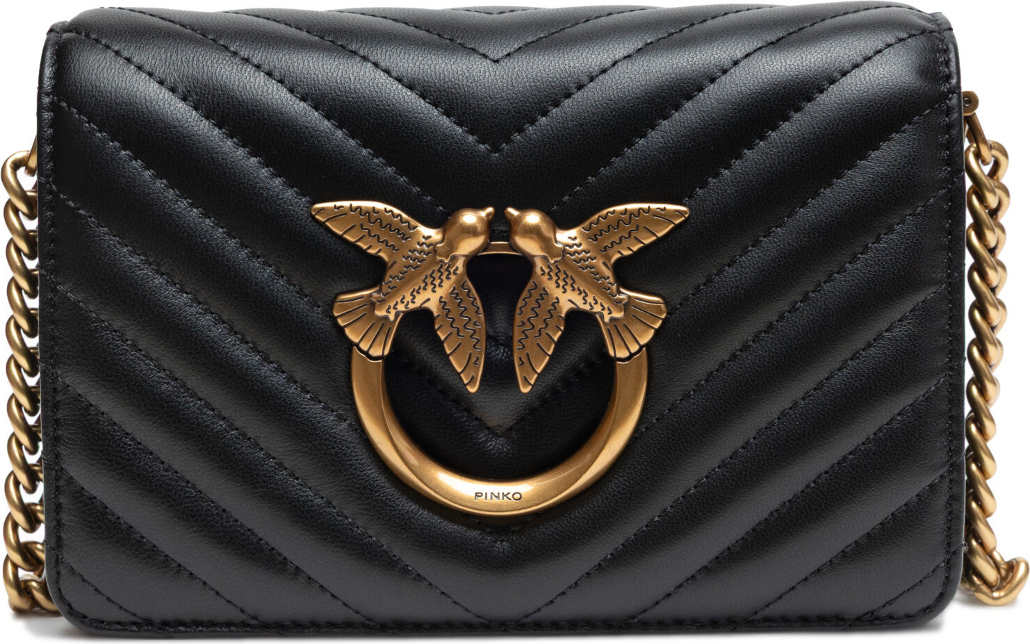 Shoulder Bag Pinko Black Leather Love Click Mini