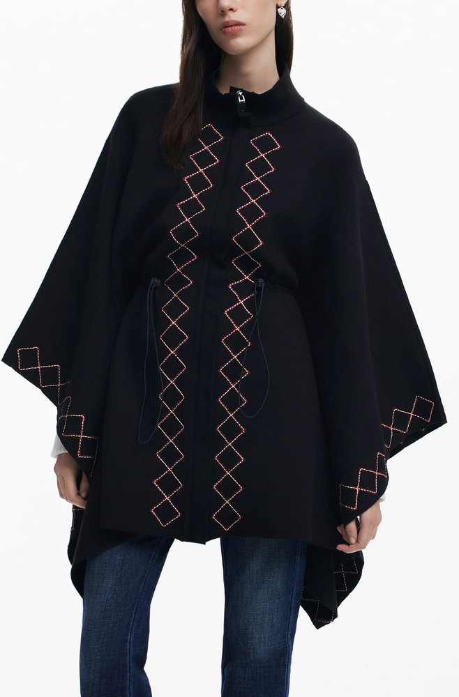 Женское пончо Desigual из черного полиэстера