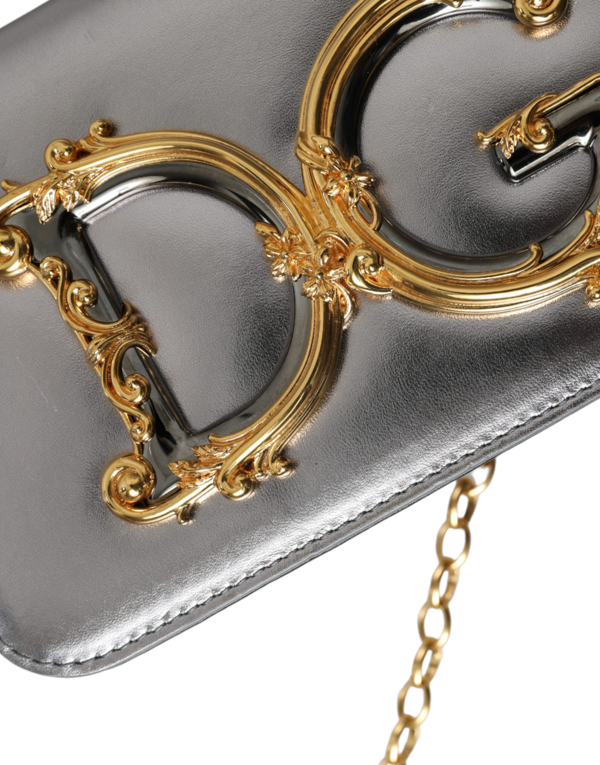 Dolce & Gabbana Metallic Silver Nappa Mini DG Girls yelkasiga osiladigan sumkasi