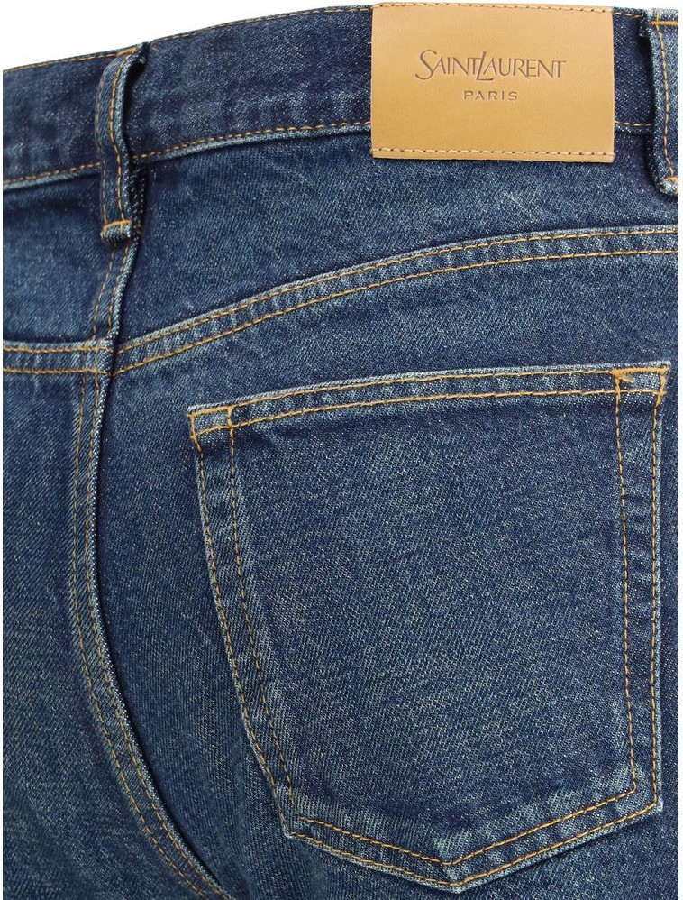 Blue Cotton Straight-Leg Jeans Saint Laurent