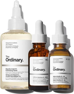 Das "The Bright Set" 3-Schritte-Pflege für strahlend ebenmäßige Haut von Regimen The Ordinary