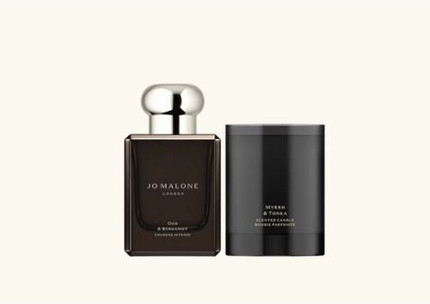 Cologne Intense Scented Candle Duo Jo Malone Oud & Bergamot and Myrrh Tonka