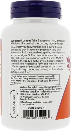 Now Foods MSM Methylsulfonylmethan 1000mg Gelenkgesundheit 120 Veg-Kapseln