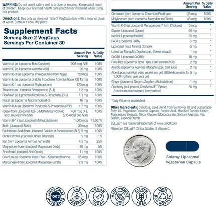 Vitaminpräparat Solaray Liposomales Multivitamin für Frauen ab 50 mit Eisen, Vitamin D, Vitamin C, B12, Biotin und mehr