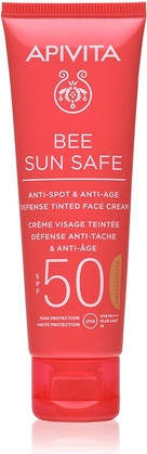 Apivita Bee Sun Safe Sonnenschutz-Creme für das Gesicht bei Flecken und Falten mit goldener Farbe, LSF 50
