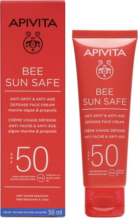 Defense Face Cream Sunscreen Apivita Bee Sun Safe Anti-Spot Anti-Aging SPF 50