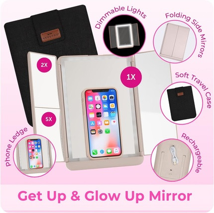 Mirror Stylpro Stylpro Bi-Folding Makeup Vanity Mirror Adjustable Phone Stand Dimmable