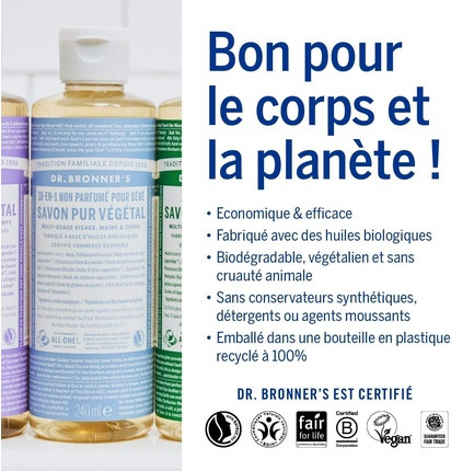 Liquid Soap Dr Bronner's Organic Baby Unscented Pure-Castile