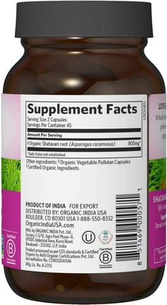 Herbal Supplement Organic India Shatavari