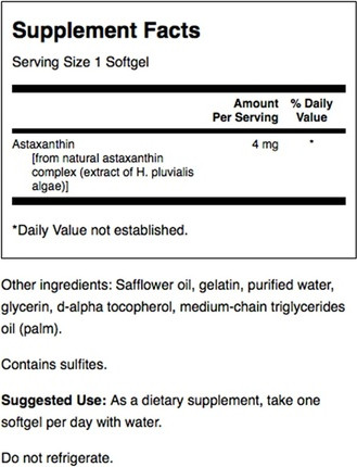 Nahrungsergänzungsmittel Swanson Astaxanthin für Augen, Sehvermögen, Gehirn, Hautgesundheit und antioxidative Unterstützung