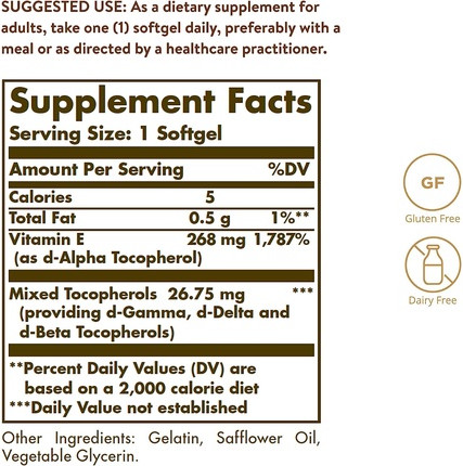 Vitamin Solgar Natural Source Vitamin E 268mg Softgels