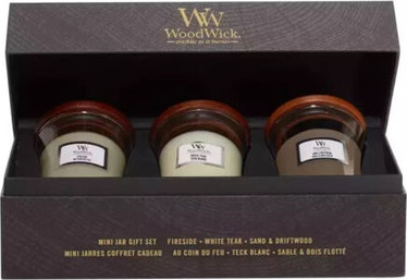 Candle Gift Set Woodwick Fireside White Teak Sand & Driftwood