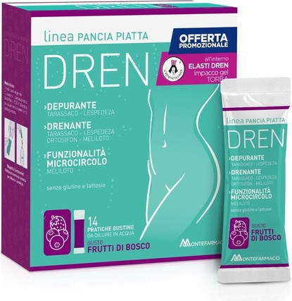 Abnehm-Nahrungsergänzungsmittel + Entwässerungsbeutel Montefarmaco Pancia Piatta Dren