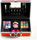 Makeup Bags Aromya Aromya Aime Beauty Red Makeup Case With 24 Eyeshadows Lip Brush Makeup Brush And Eyebrow Brush