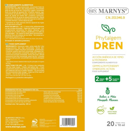 Einzeldosis-Trinkflaschen Marny's Phytalgem Dren Balance Fluids Schlüssel zum Wohlbefinden