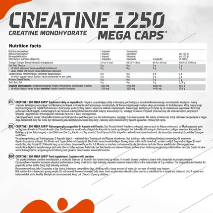 Capsules Olimp Sport Nutrition Creatine Monohydrate 1250 High-Dose Creatine