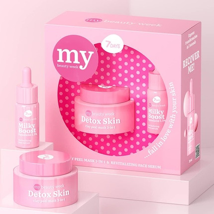 Gesichtspflegeset 7 Days Active Skincare Set mit Tonerde-Gesichtsmaske und Gesichtsserum mit Squalane