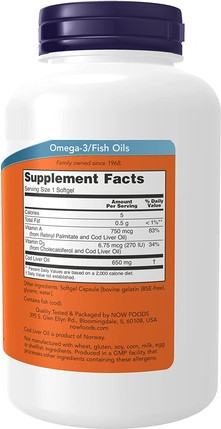 Lebertran Kapseln Now Foods 650mg