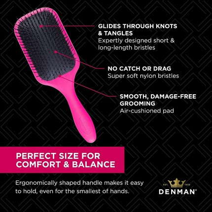 Hairbrush Denman Tangle Tamer Ultra Hairbrush for Long and Strong Hair with Nylon Bristles - Pink