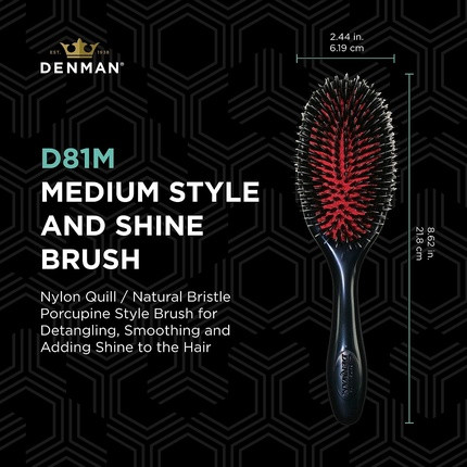 Hairbrush Denman Pneumatic Brush with Boar Bristles and Nylon Pins 11 Rows