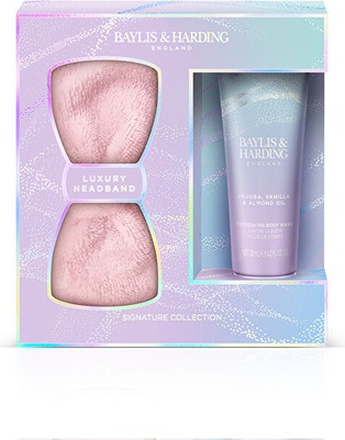 Körperseife und Kosmetik-Stirnbänder Geschenkset Baylis & Harding Jojoba Vanille und Mandelöl