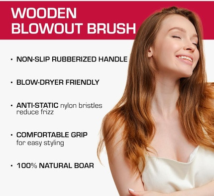 Round Brush Red By Kiss Wooden Round Blowout Hairbrush