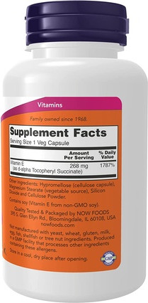 Capsules Now Foods Dry E400 d-Alpha-Tocopherol