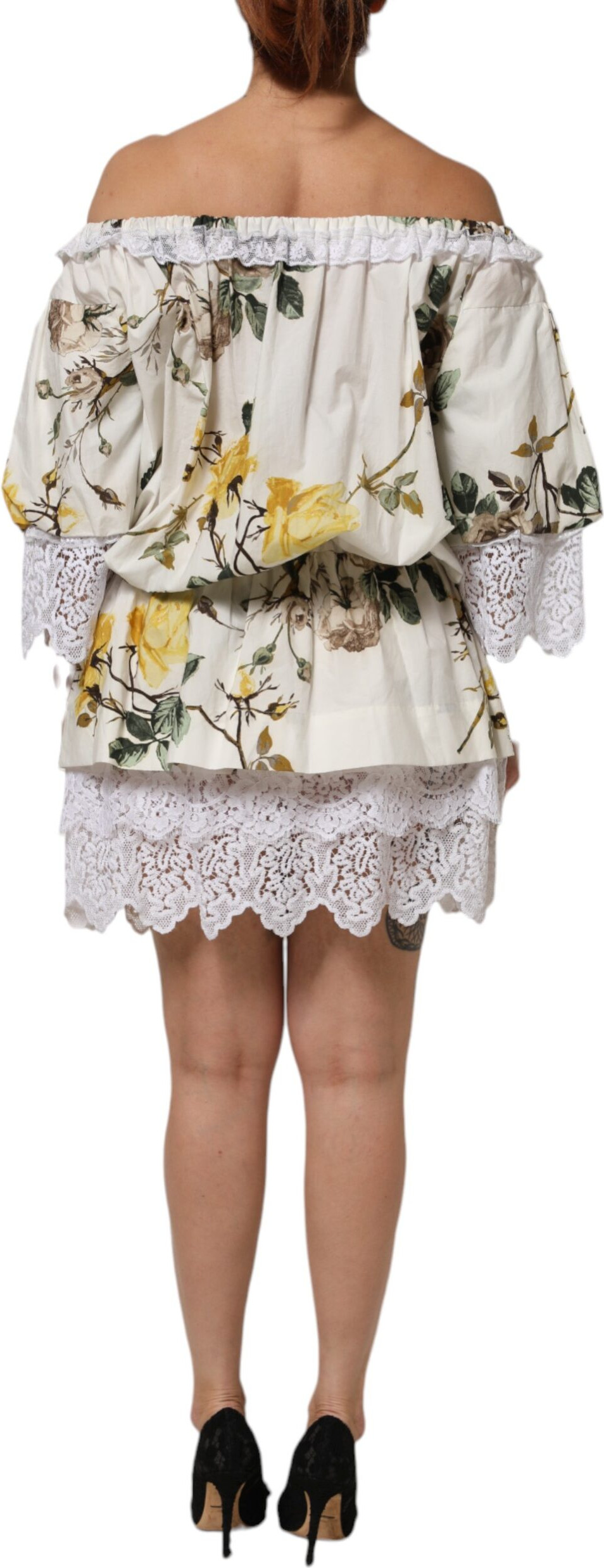 Dolce & Gabbana White Floral Lace Off Shoulder Mini Dress