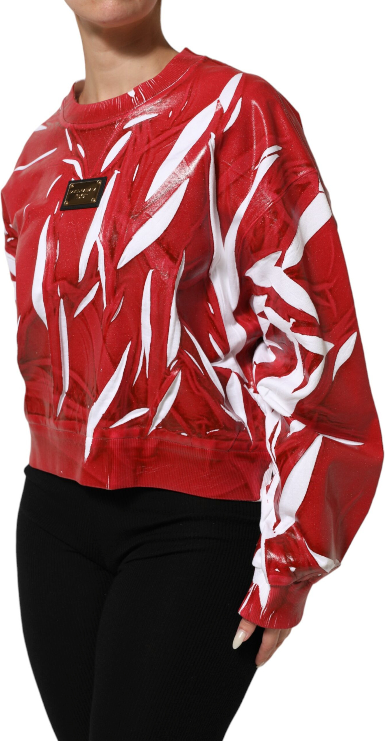 Red White Cotton Printed Pullover Sweater Dolce & Gabbana