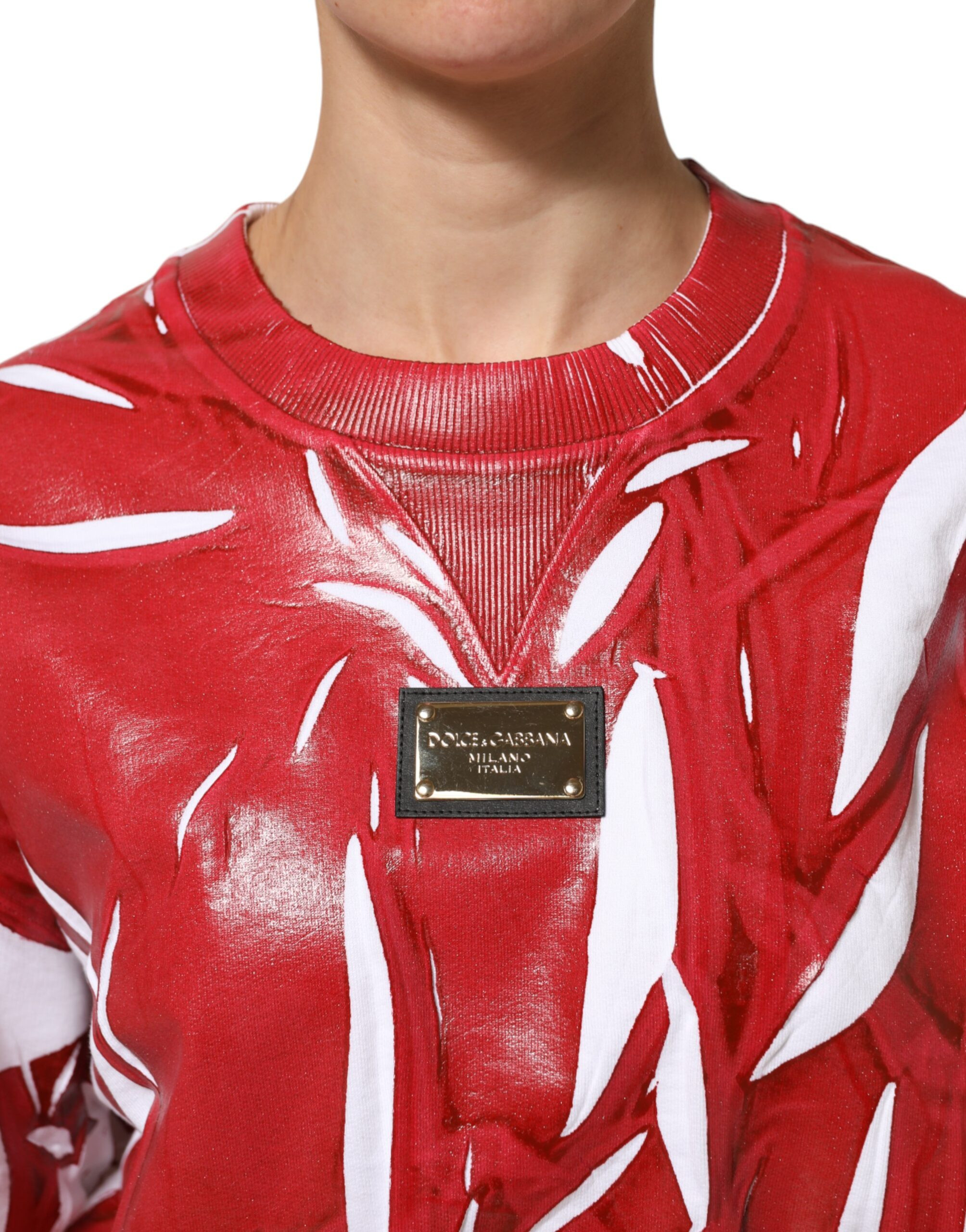 Red White Cotton Printed Pullover Sweater Dolce & Gabbana