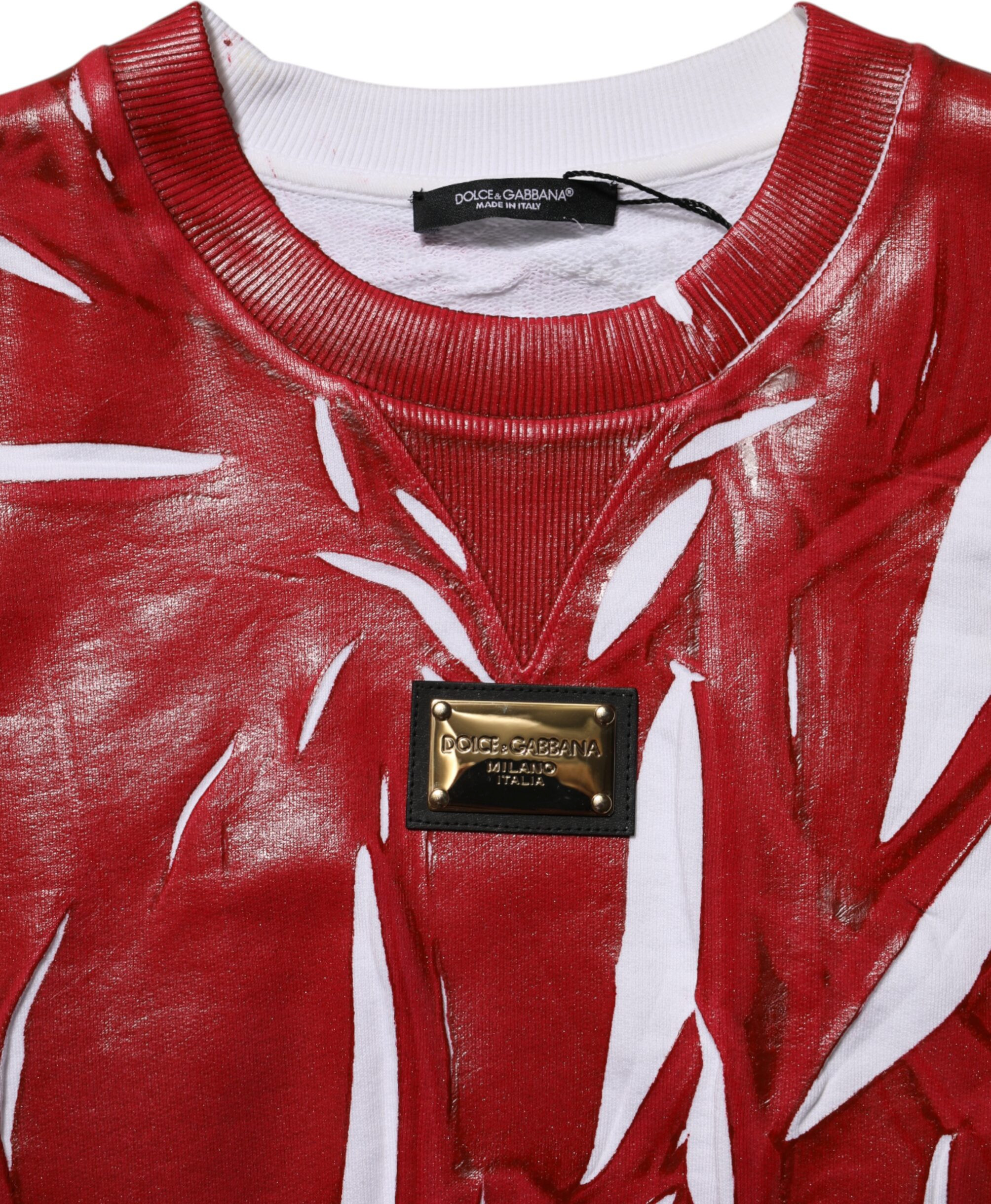 Red White Cotton Printed Pullover Sweater Dolce & Gabbana