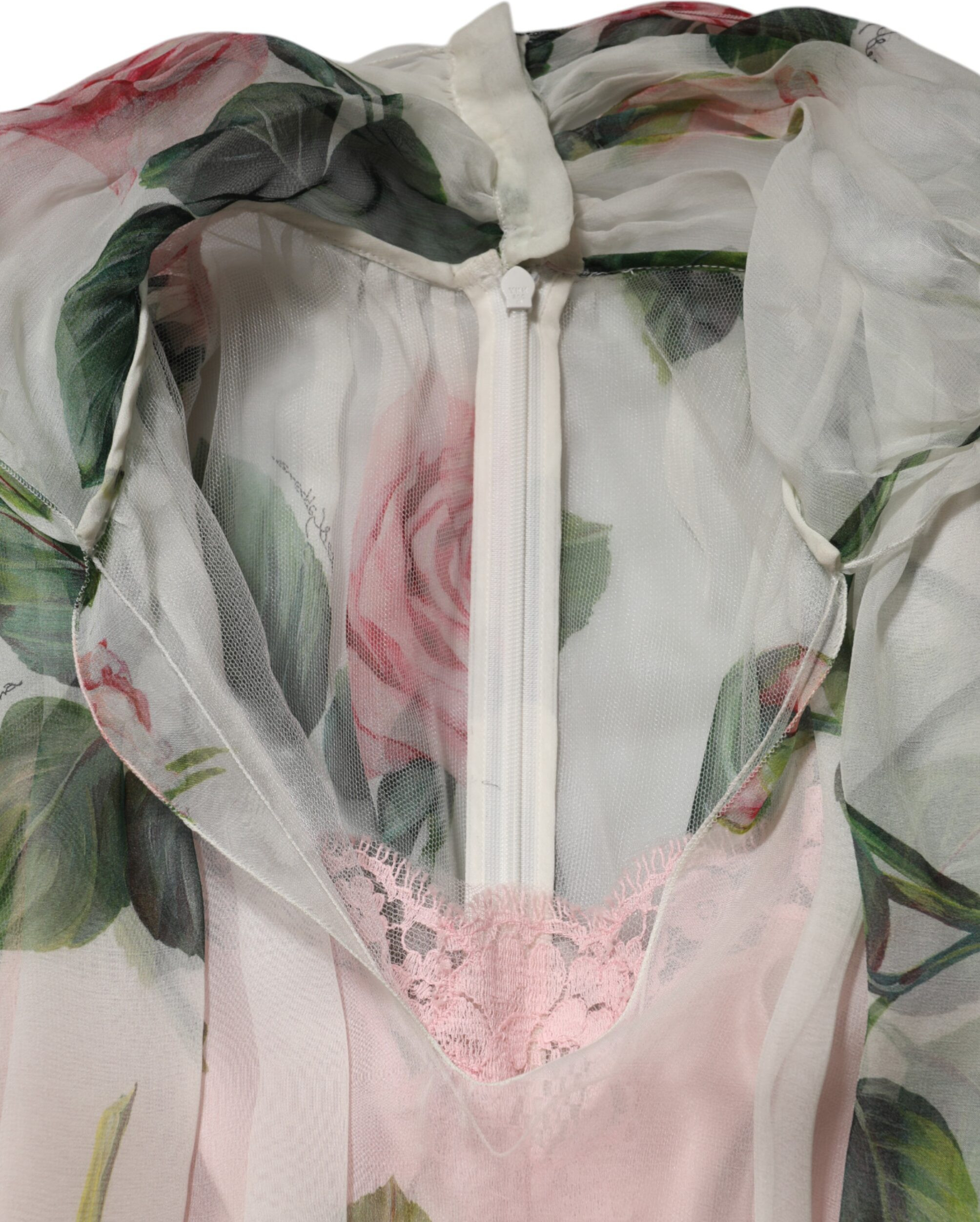 Dolce & Gabbana White Floral Print Silk Pleated Midi Dress
