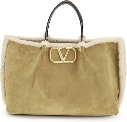 Большая сумка Valentino Garavani, бежевая, из телячьей кожи