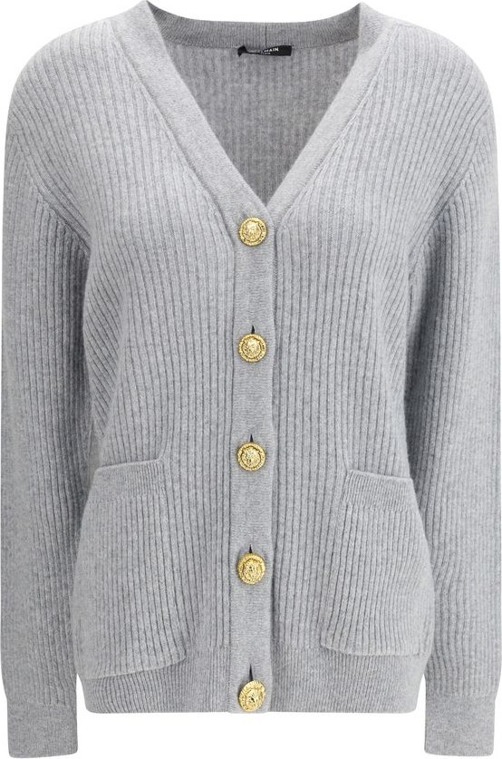 Cardigan Balmain Gray Fleece Wool Cardigan