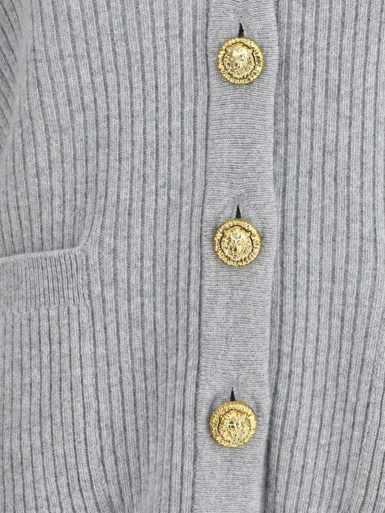 Cardigan Balmain Gray Fleece Wool Cardigan