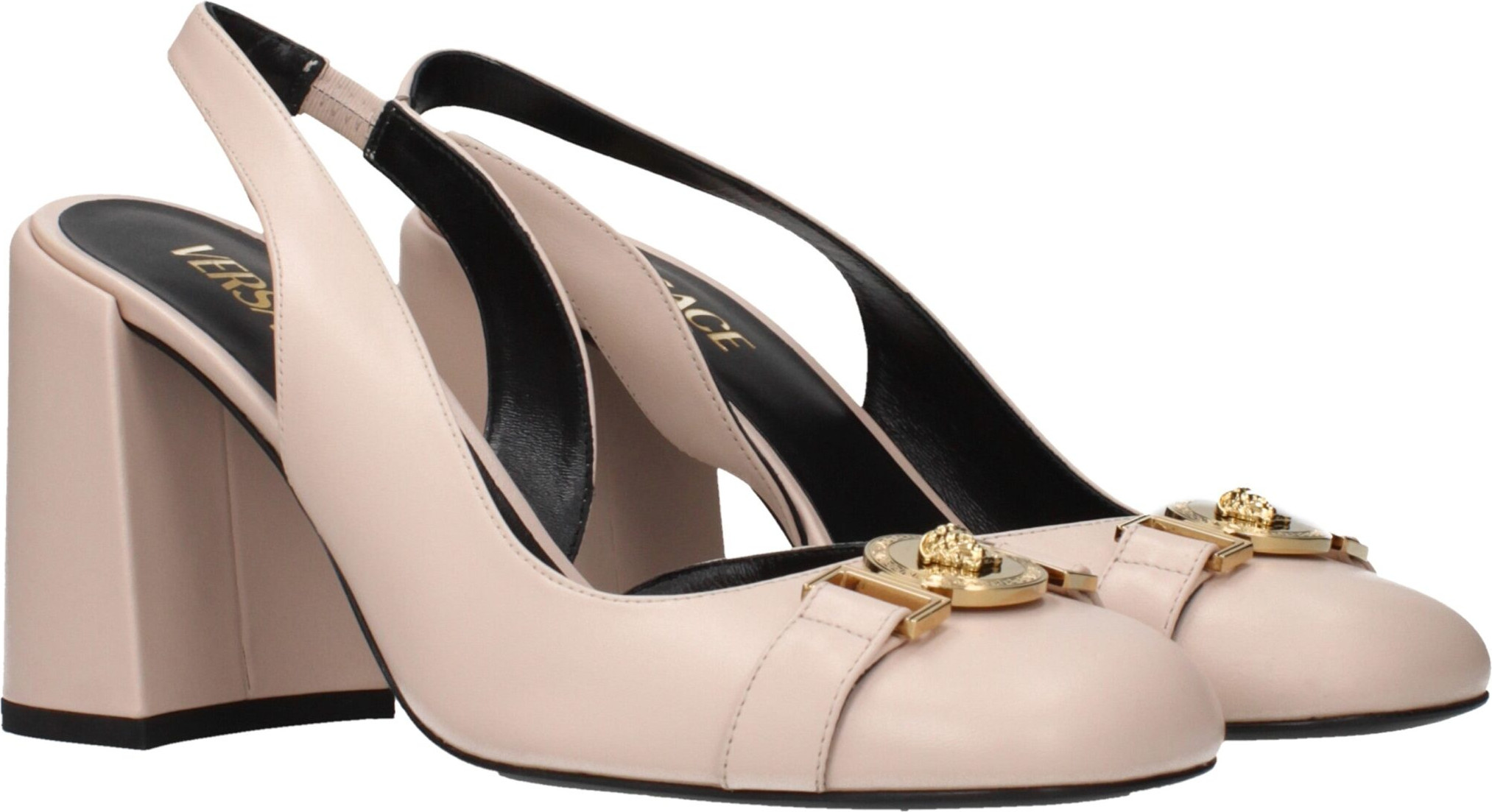 Розовые кожаные туфли на высоком каблуке Versace
