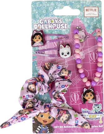 Beauty Set Cerda group Gabby's Dollhouse Fabric Scrunchie Hairpins Necklace