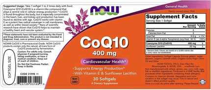 Capsules Now Foods Coenzyme Q10 with Vitamin E and Lecithin