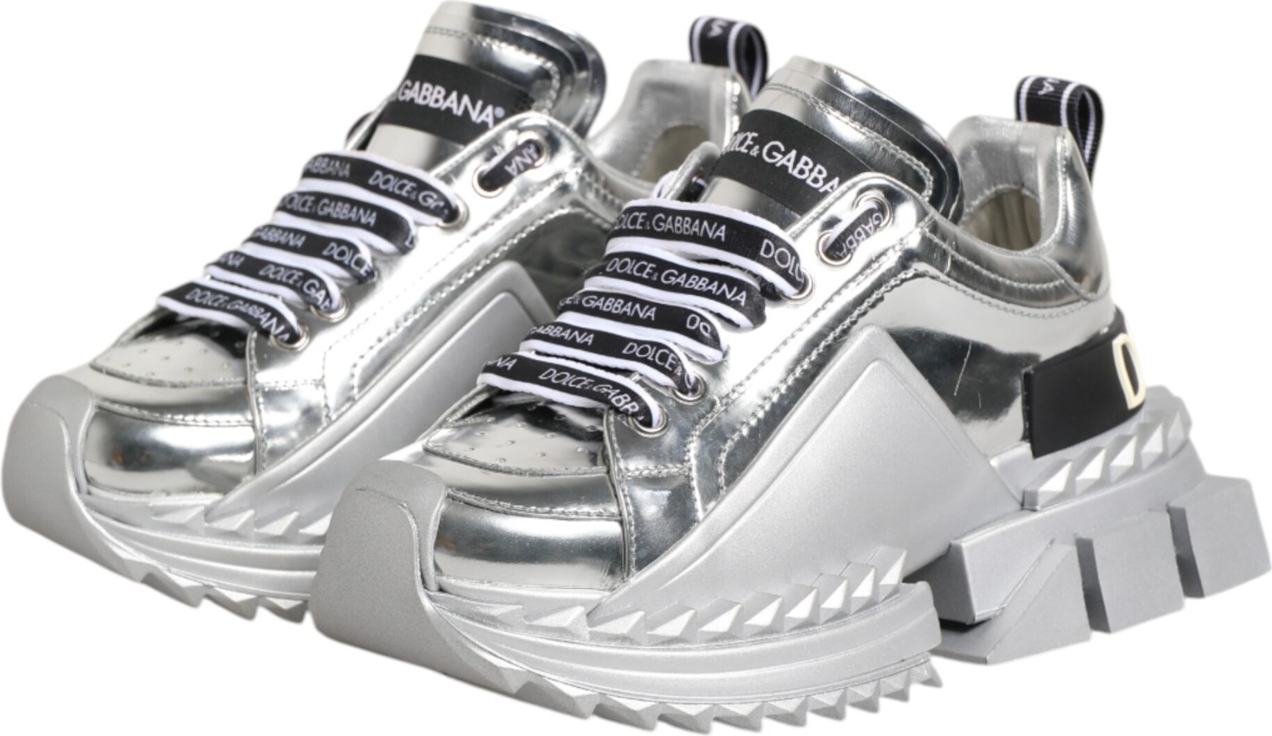 Silver Leather Sneakers Shoes Dolce & Gabbana