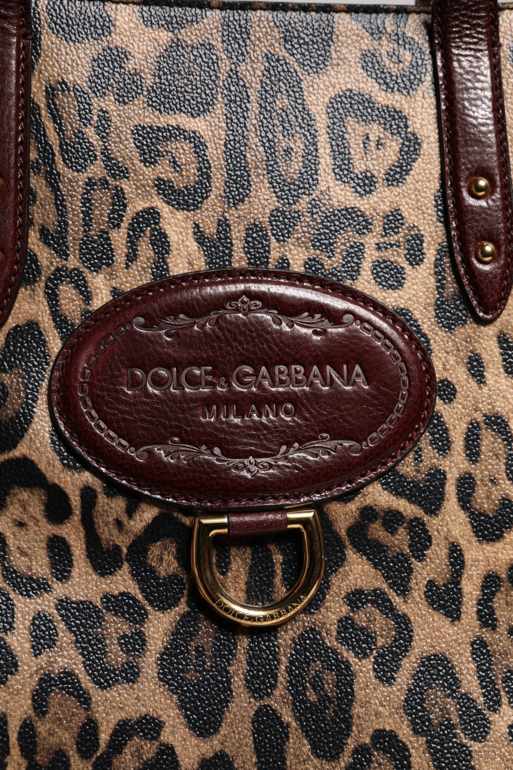 Сумка-тоут Dolce & Gabbana с ремнем через плечо из коричневой кожи с леопардовым принтом