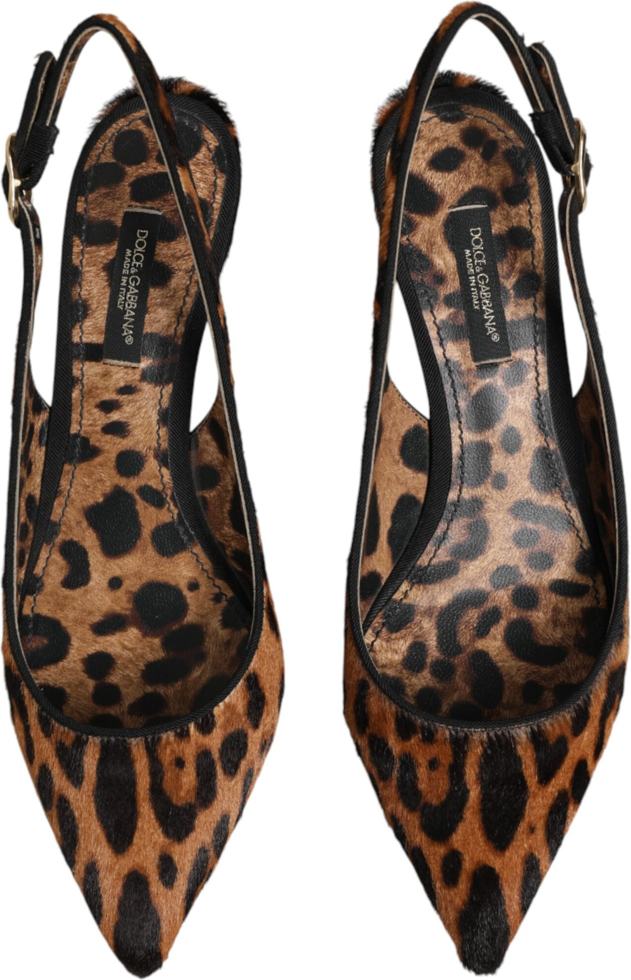 Brown Leopard Calfskin Fur Slingbacks Shoes Dolce & Gabbana