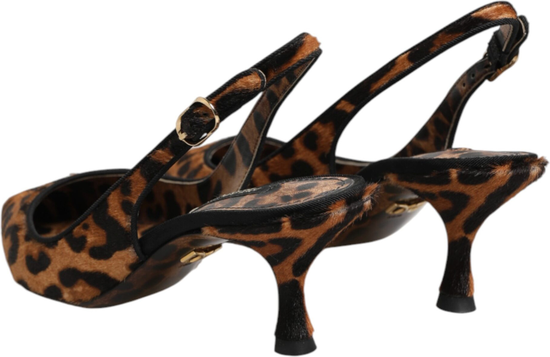 Brown Leopard Calfskin Fur Slingbacks Shoes Dolce & Gabbana